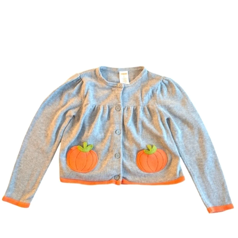 Gymboree Girls Gray Cardigan with Pumpkin Pockets Cotton Size 5T